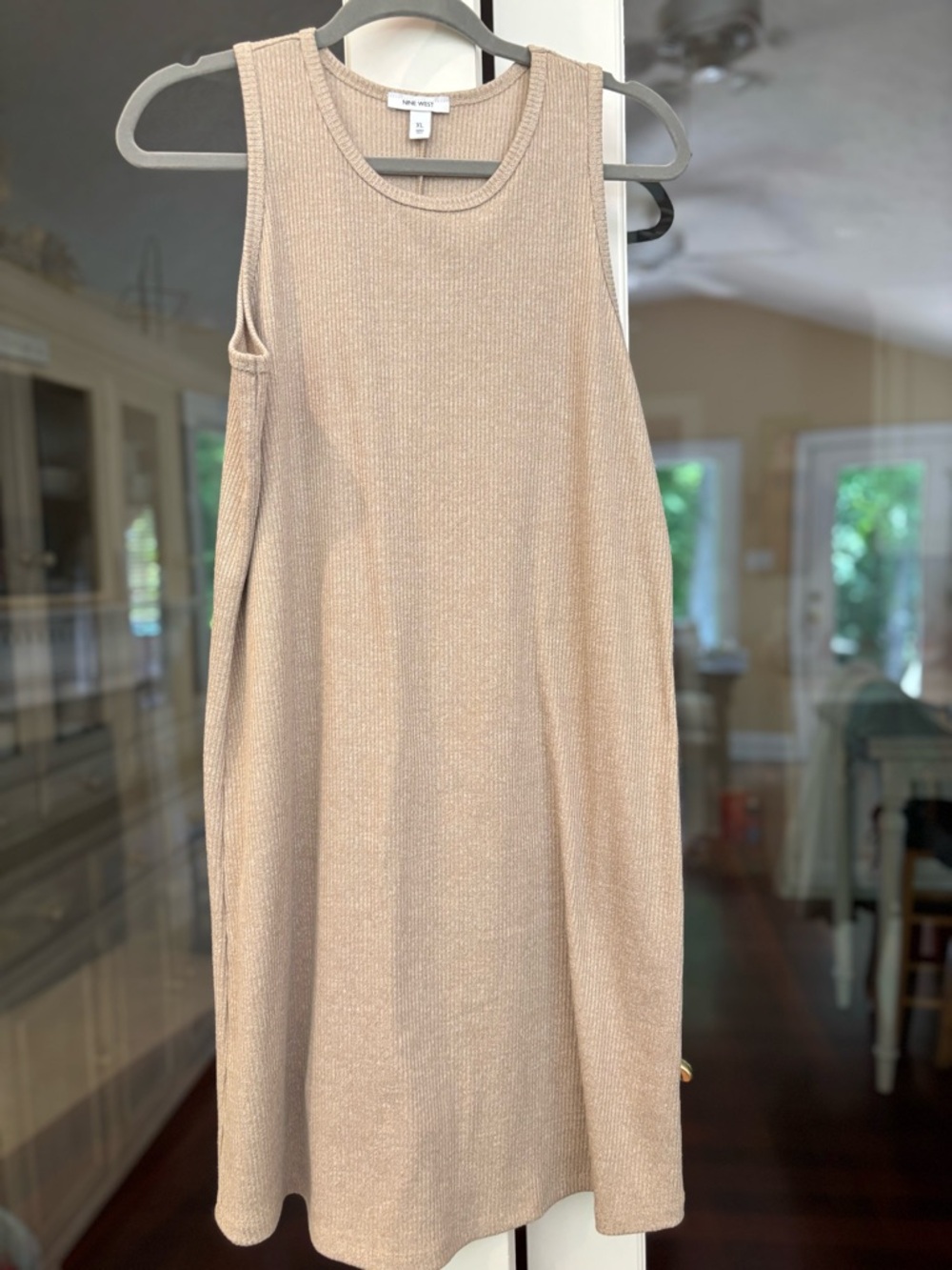 Nine West Sleeveless Ribbed Knit Dress in Beige